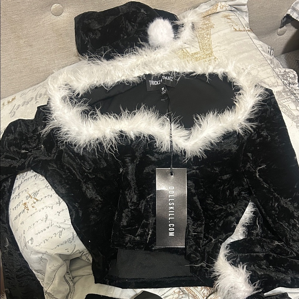 Dolls Kill Black and White Faux Fur Teddy Jacket